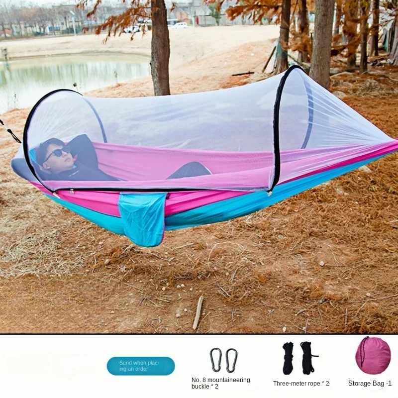 Mosquito Net Type Hammock Ultra Light Camping Quick Opening Hammock, Nylon Mesh Anti Rollover Outdoor Swing Leisure -220 * 100cm