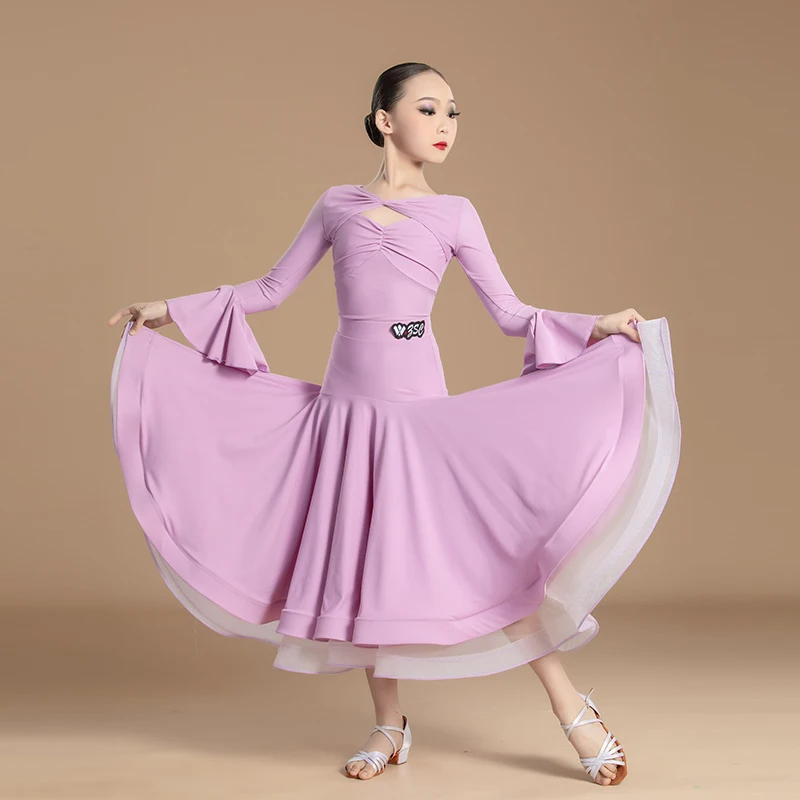 Children Ballroom Dance Dress Kids Tango Waltz Chacha Modern Dance Performance Costumes Skirts Purple