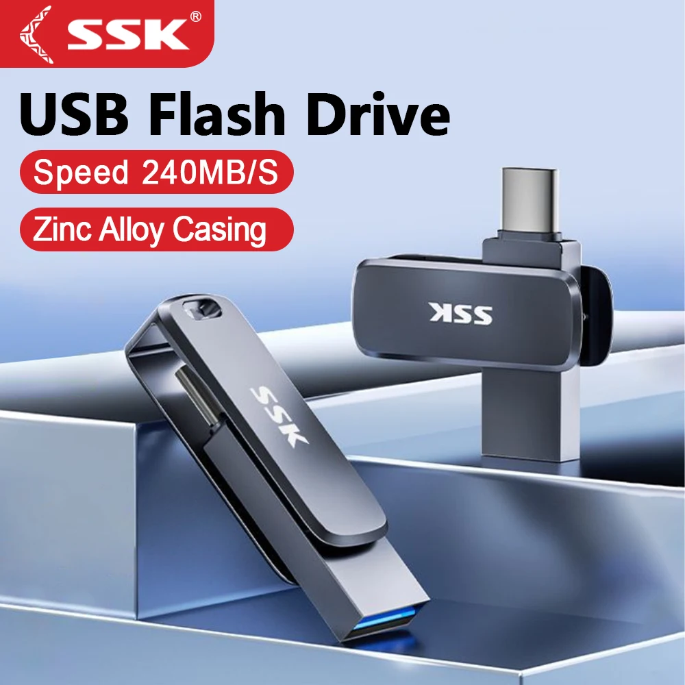 Ssk usb flash drive pen drives 64gb 128gb 256gb cartão de memória flash com tipo-c e usb um usb memória vara para tablets mac portátil