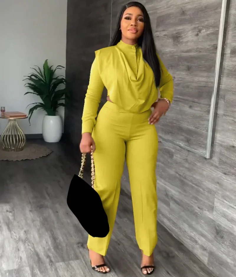 

KEXU Fashion Irregular Long Sleeve Crop Top Elegant Women Pants Suit Women Spring Two Pieces Set Yoga Fitness Sports Outfits