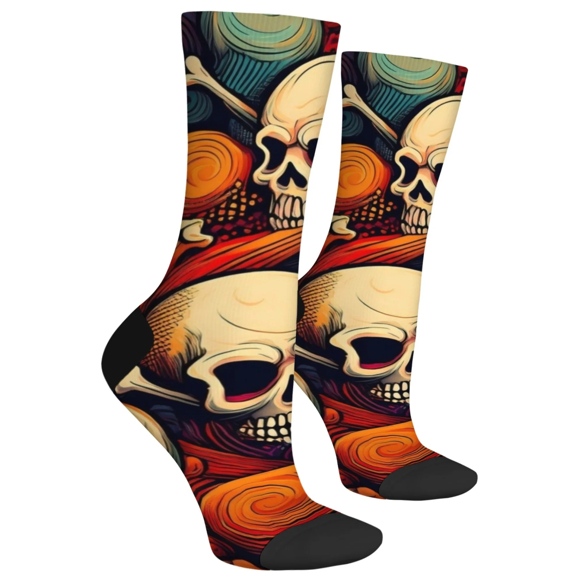 하라주쿠 레트로 해골 라인 텍스처 프린트 남성 양말 편안한 통기성 미끄럼 방지 캐주얼 양말 스트리트 힙합 크루 양말 선물