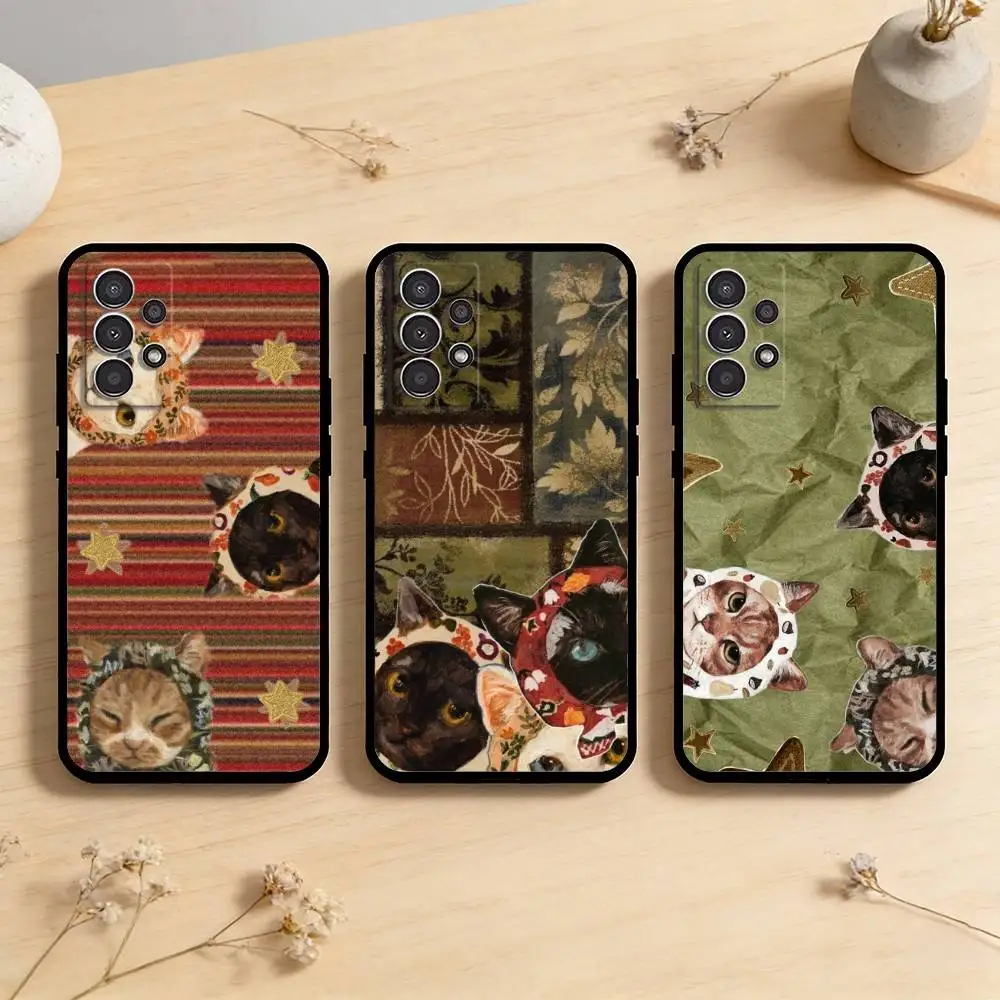 

AAA Whimsical Cats Phone Case For Samsung Galaxy A73,A72,A71,A70,A53,A52,A51,Others Soft Black Cover