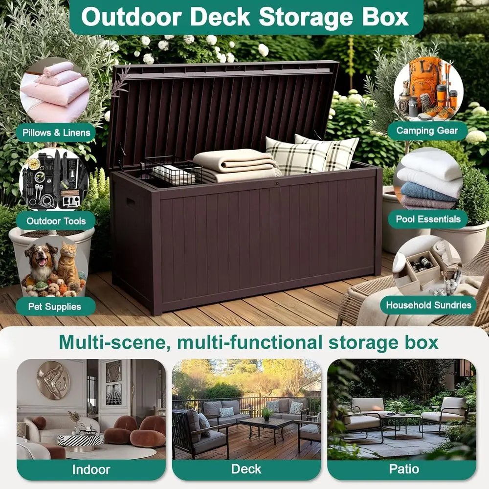 Outdoor Storage Box Large-120 Gallon Deck Box with Hydraulic Pistons&Lockable Secure, Waterproo Resin Package Delivery Box or Ou