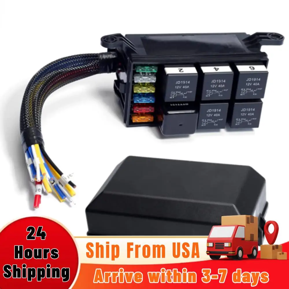 

6-Way Auto Retrofit Control Holder with Pre-Wired 40A 4-Pin Relays Automotive Universal Relay Block Multi-Purpose Car Accessory