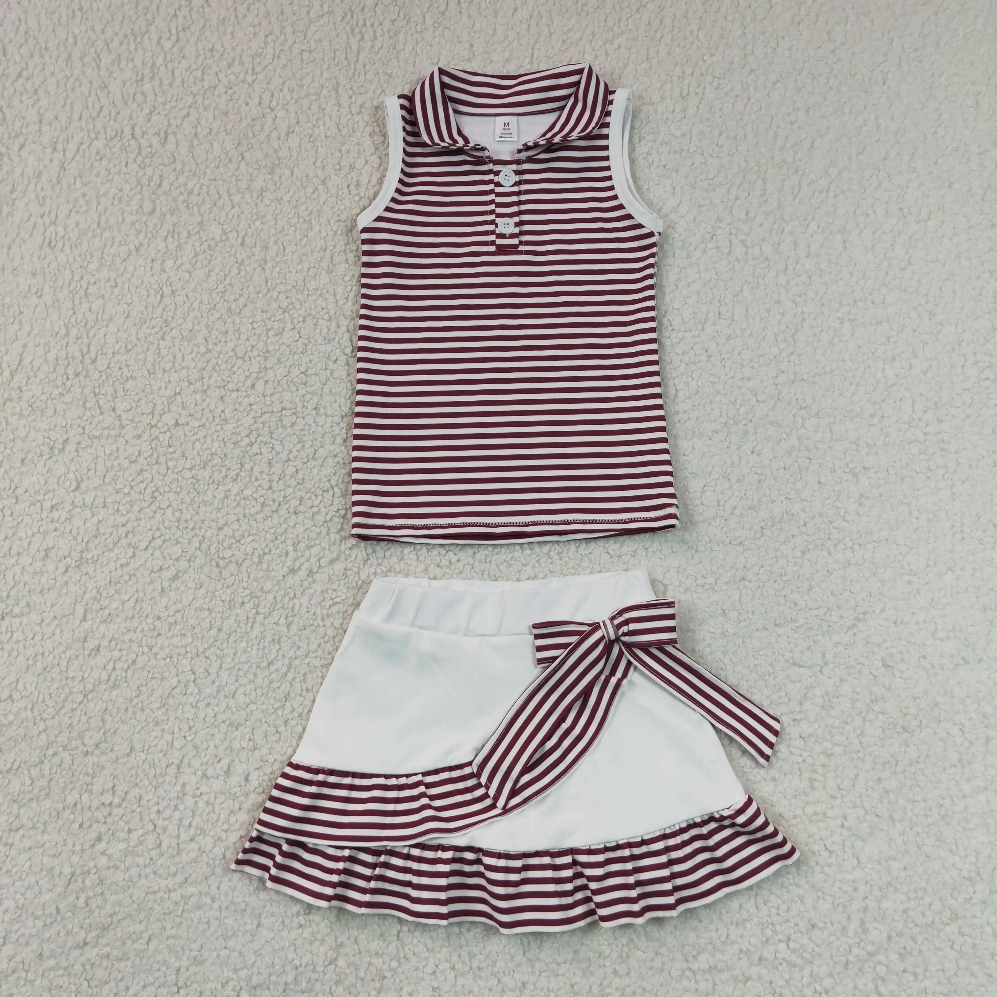 Wholesale Toddler Buttons Shirt Skirt Shorts Kids Red Stripes Set Athletic Baby Girl Yoga Active Summer Breathable Clothing