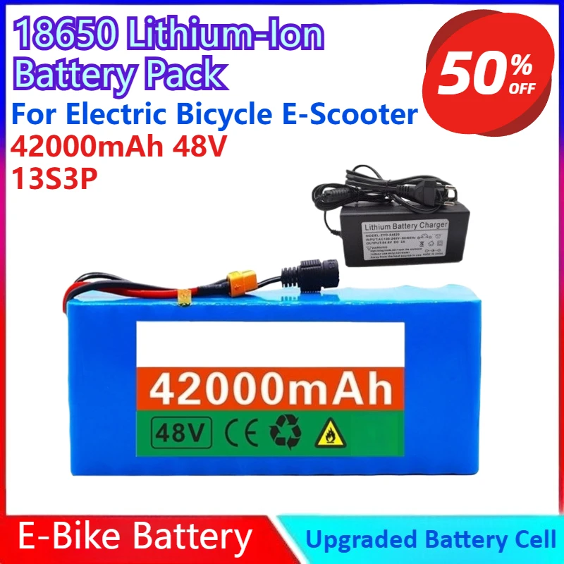 

NEW 48V 42Ah Li-ion Battery Pack 13S3P T/XT60 for Electric Bicycle E-Scooter 18650 Cells with BMS Protection Waterproof Case