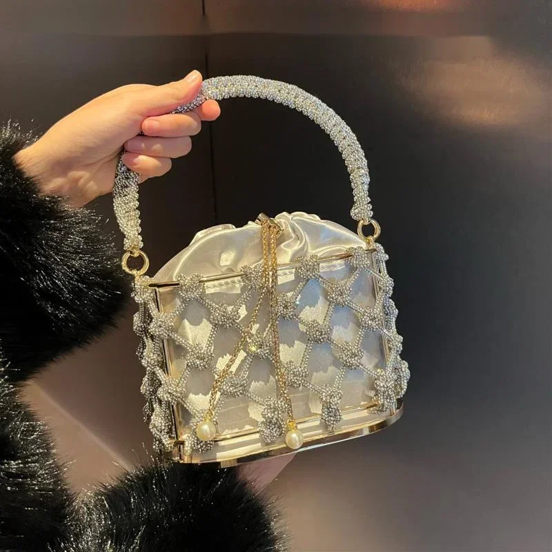 Luxus geflecht Käfig Frauen Handtasche Nische design Abend Tasche Hochzeit Party Kupplung Geldbörse Schulter Umhängetasche bolsa de noche