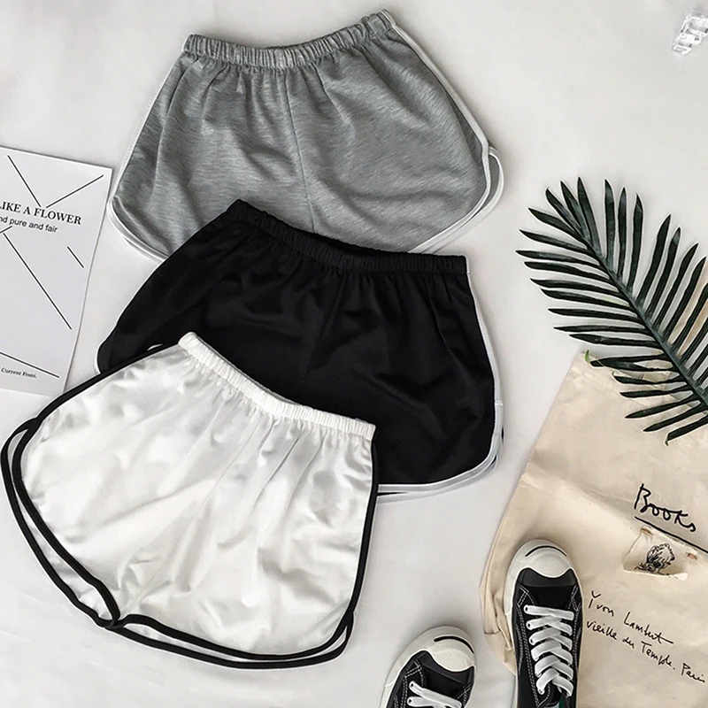 

Striped Sports Shorts for Women, Simple Loose Shorts, Casual Slimming Short for Ladies, High Waisted, Monochrome, Summer Fashion