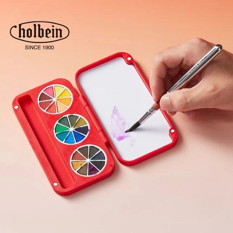 Holbein 24 Colors 1/8 Pan Divided Opaque Solid Watercolor Pigment Set Portable Travel Paint Box / Palette Painting Art Supplies
