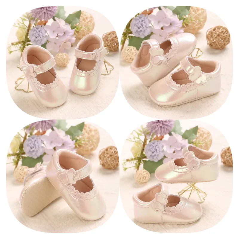 Baby Girls Shiny Mary Jane Shoes, Bow Detail Soft Sole Infant First Walkers, Princess Party Footwear
