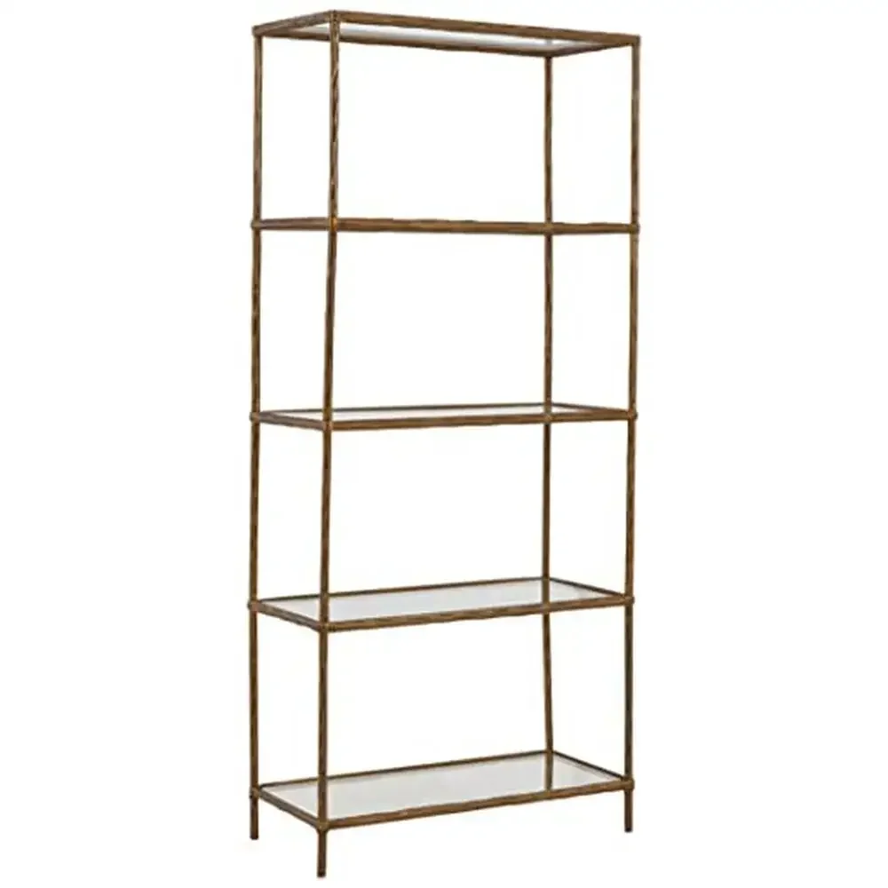 Modern Aluminum 5 Shelf Bookcase with Brass Finish Stylish Organization in Office Living Room Library Study Room Durable and