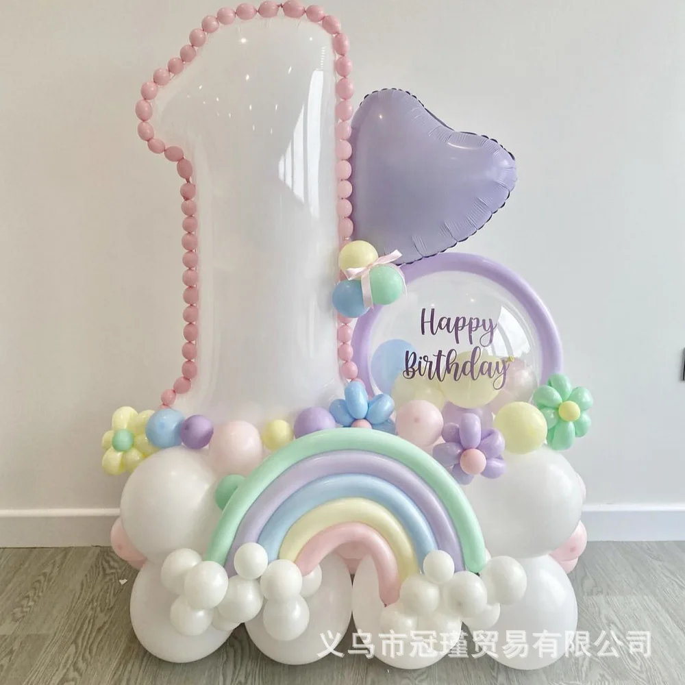 Maka series 32 inch white birthday digital aluminum foil balloon set