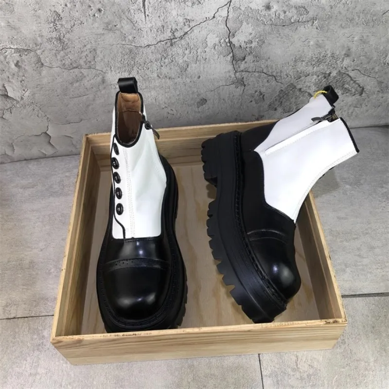 New Fashion Men Shoes Thick Sole Height Increase Side Zipper Chelsea Boots Street Youth Trend Ankle Boots Outdoor Motorcycle