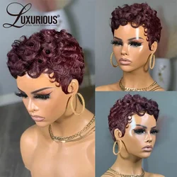 Burgundy Pre Plucked Short Curly Full Machine Made Wigs Ginger Wear And Go Wig For Women Brazilian Virgin Remy Human Hair Wigs