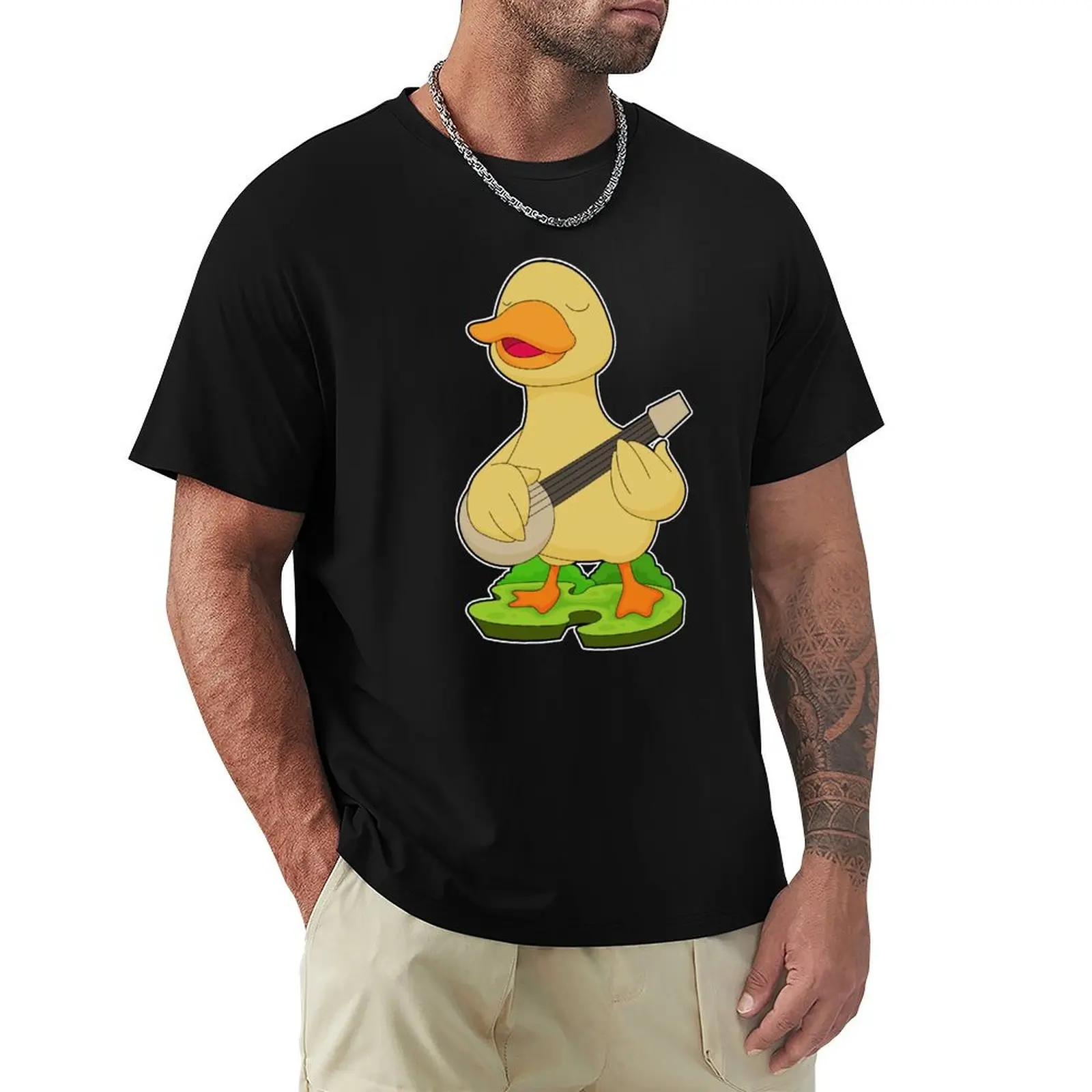 Duck Musician Guitar Music T-shirt quick-drying summer tops oversized mens t shirts