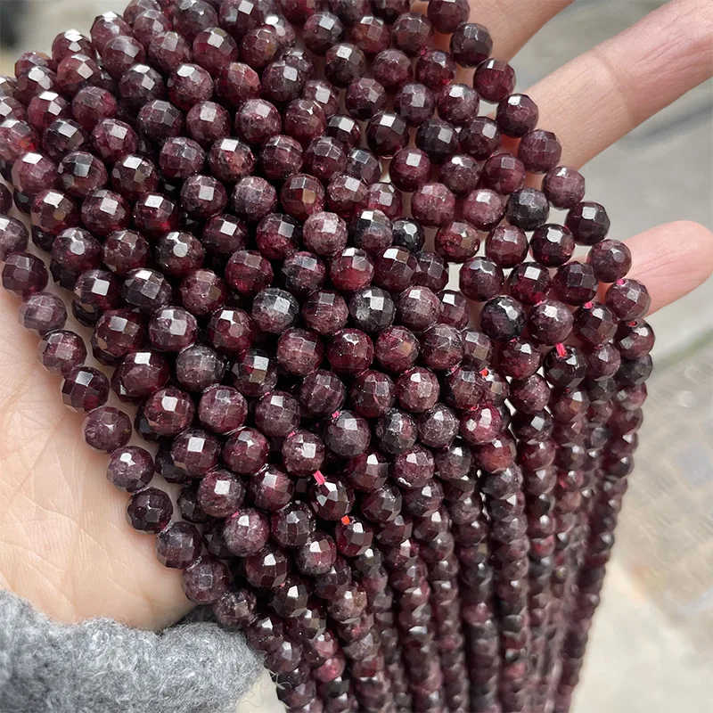 Natural Garnet Faceted Beads 4mm 6mm 8mm 9mm 10mm Faceted Round Gem stone loose beads For jewelry making 1string 15.5\