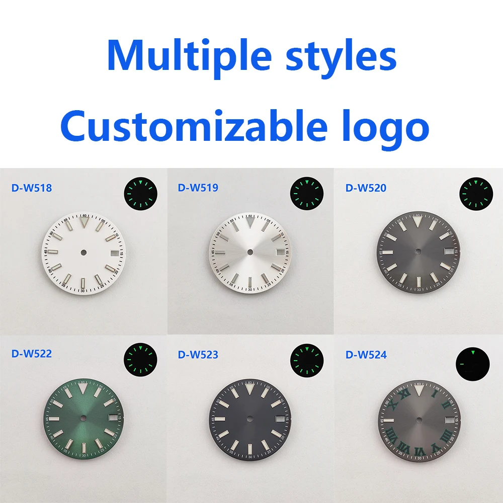 Watch dial 28.5mm Green Luminous nh35 Watch Face Customizable logo Watch Sterile Dial Watch Parts Fit NH35 Movement