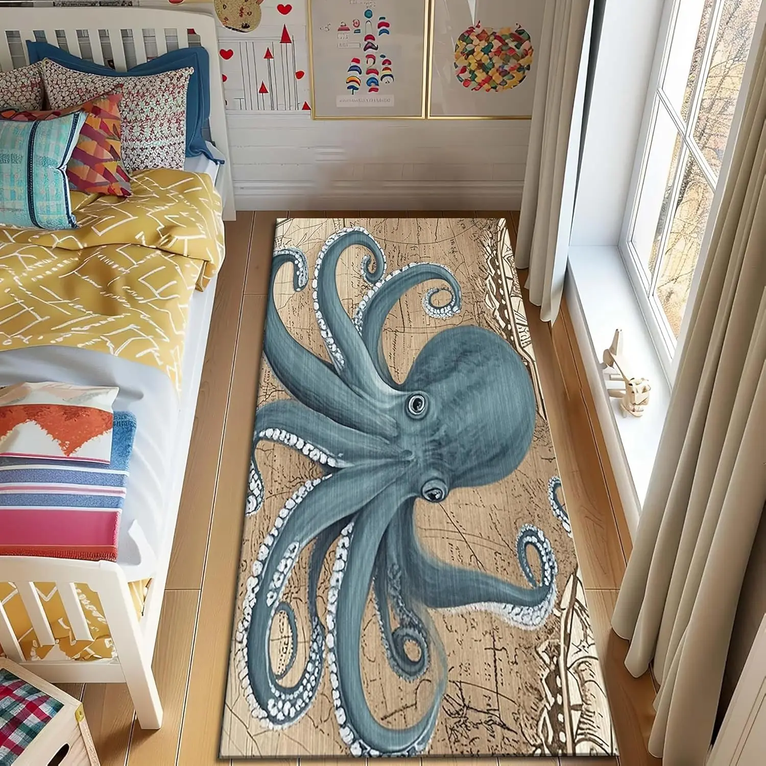 

Моющиеся коврики с большими серыми щупальцами осьминога, мягкие реалистичные морские существа, нескользящие кухонные коврики для пола, огромный океан Kraken с низким ворсом