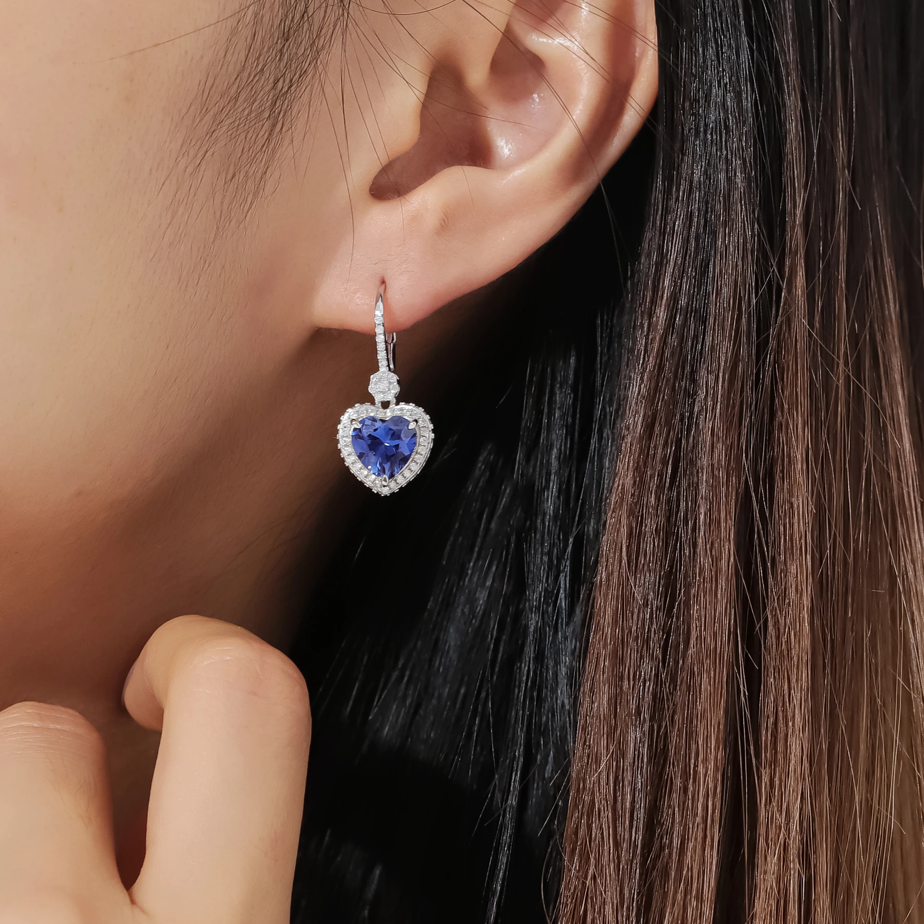 GEM'S BALLET 925 Sterling Silver Earrings Light Blue Lab Grown Sapphire Leverback Dangle Earrings For Women Wedding Fine Jewelry