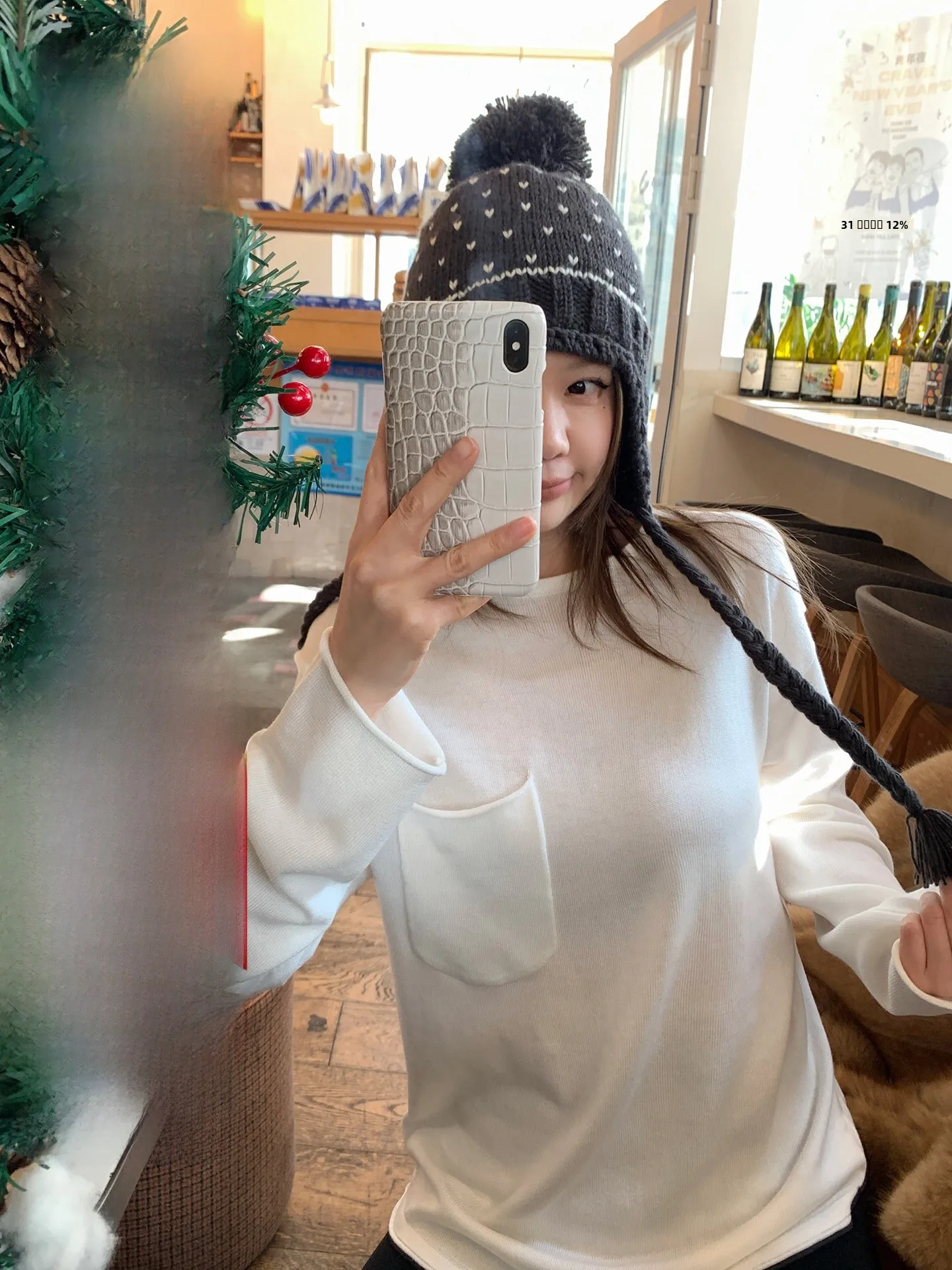 

Blue Loose Long Sve Knitted T-irt Women's Base Layer Top with Big ket Spring Faion Polyester Nylon Acrylic Wool Blend