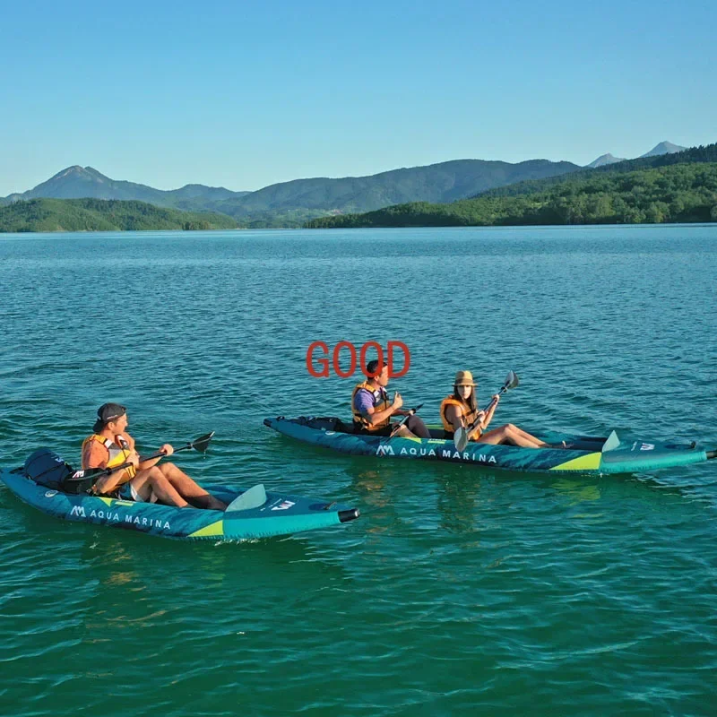 أكوا مارينا 1 2 شخص قارب قابل للنفخ الرياضة كاياك نموذج زورق البخار البلاستيكية زورق طوف مضخة مقعد قطرة غرزة الطابق مغلفة بولي كلوريد الفينيل