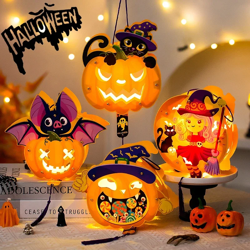 

Halloween Pumpkin Lantern LED Projection Light,Kids Handheld DIY Craft Lighting for Party Decor,Gift,Indoor Outdoor Decoration