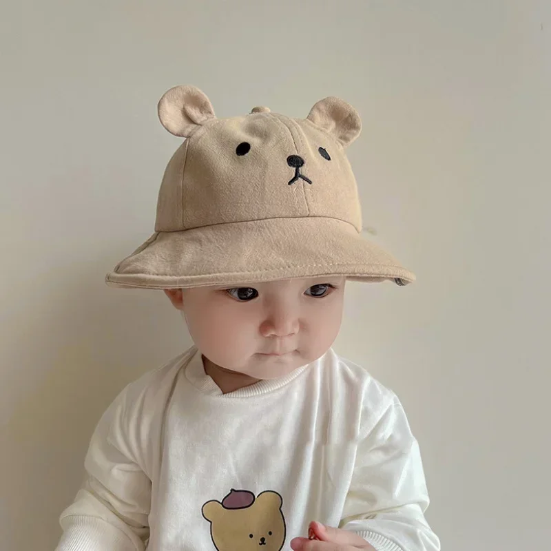 Cute Bear Baby Bucket Hat with Ears Boy Girl Cotton Kids Sun Hat Outdoor Summer Child Panama Cap Kawaii Photography Props Hat