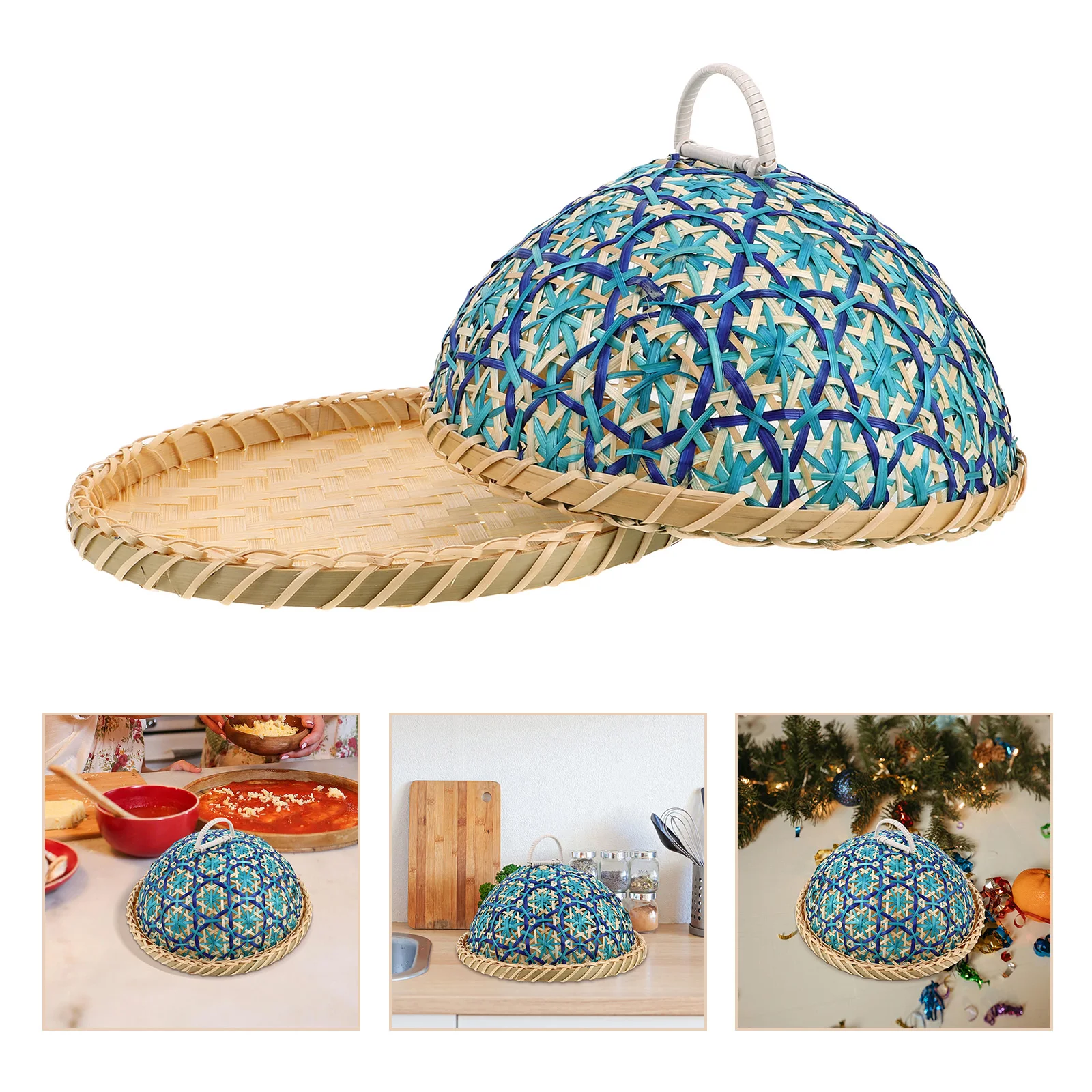 

1 Set Bamboo Tent Outdoor Handwoven Picnic Reusable Fruit Vegetable Bread Basket Lightweight Portable Dome Screen Cake Cover
