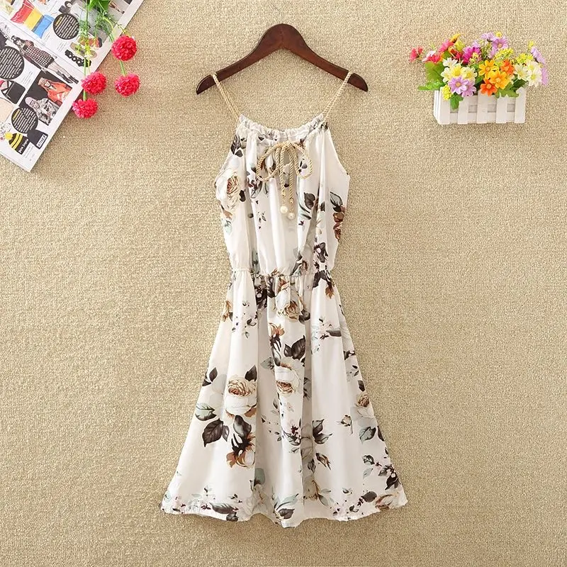 

Summer Floral Print Dress Women Sexy Backless Bohemian Beach Sundresses Casual Elegant V Neck Sleeveless Chiffon Dress