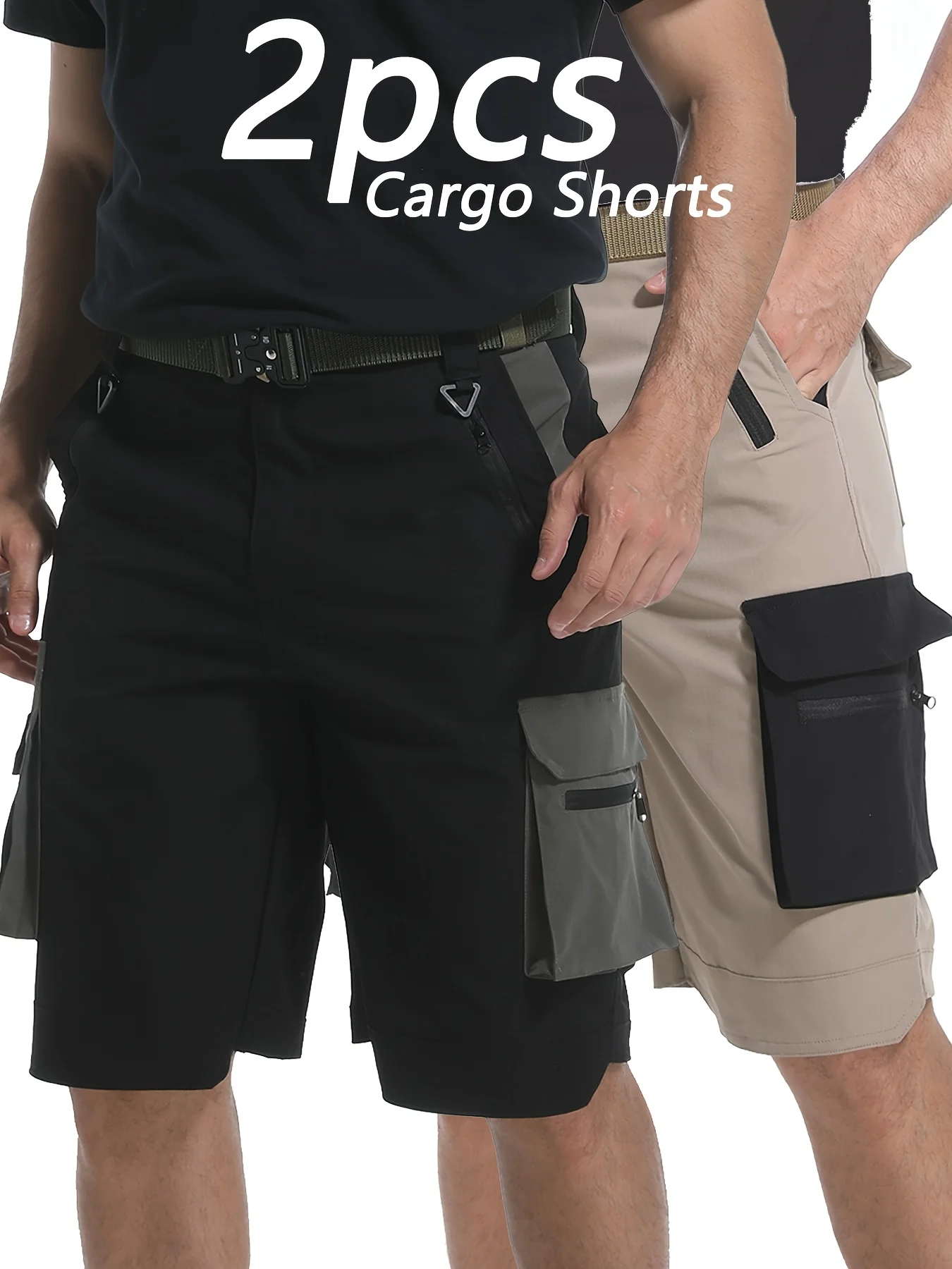 

2pcs Men's Cargo Hiking Shorts, Summer Outdooe Shorts for Tactical Camping, Fishing, Work, Casual, Multiple Pockets