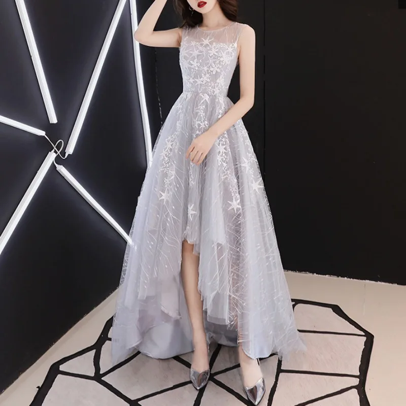 Customized Temperament O-neck Sleeveless Slim Wedding Party Robe Embroidered Simple Prom Dresses Front Short Back Long Design Ev