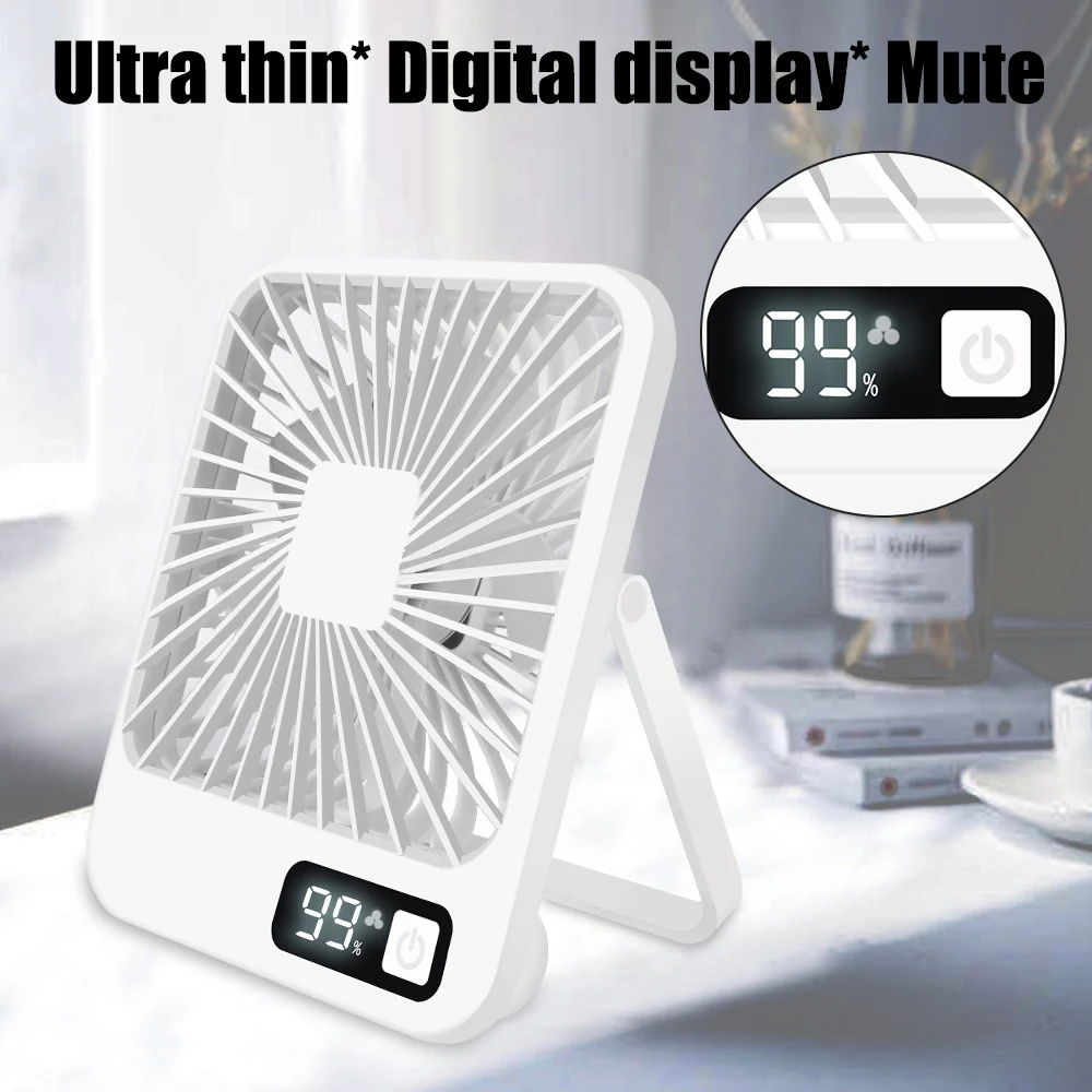 Office Fan Super Silent with 5-speed Strong Air Flow Digital Display Small Desktop Fan Strong Air Flow Cooling Fan USB Charging