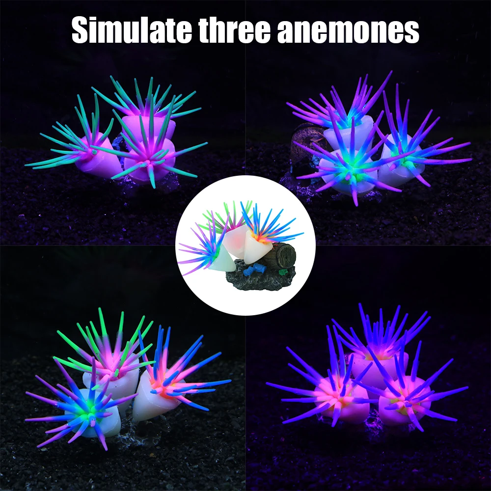 Neue weiche Silikon-Simulation, 3 Anemonen, Aquarium, Aquascape-Ornamentation, ungiftig, schadet der Aquarium-Dekoration nicht