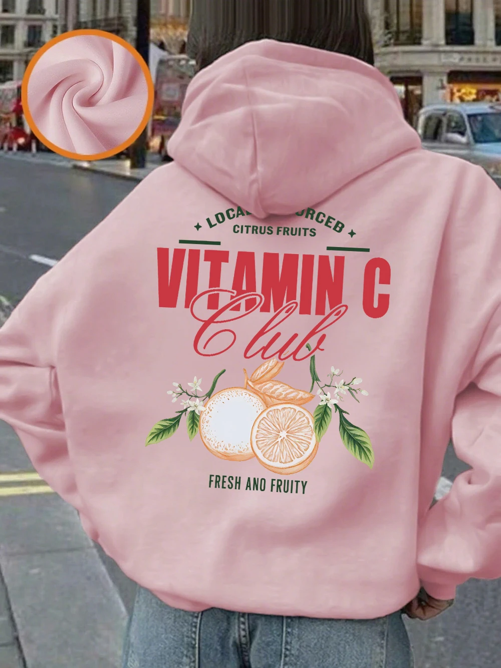 Sudaderas con capucha con estampado de limón y vitamina C para mujer, sudadera holgada informal, jersey cálido de lana para invierno, ropa básica con bolsillo