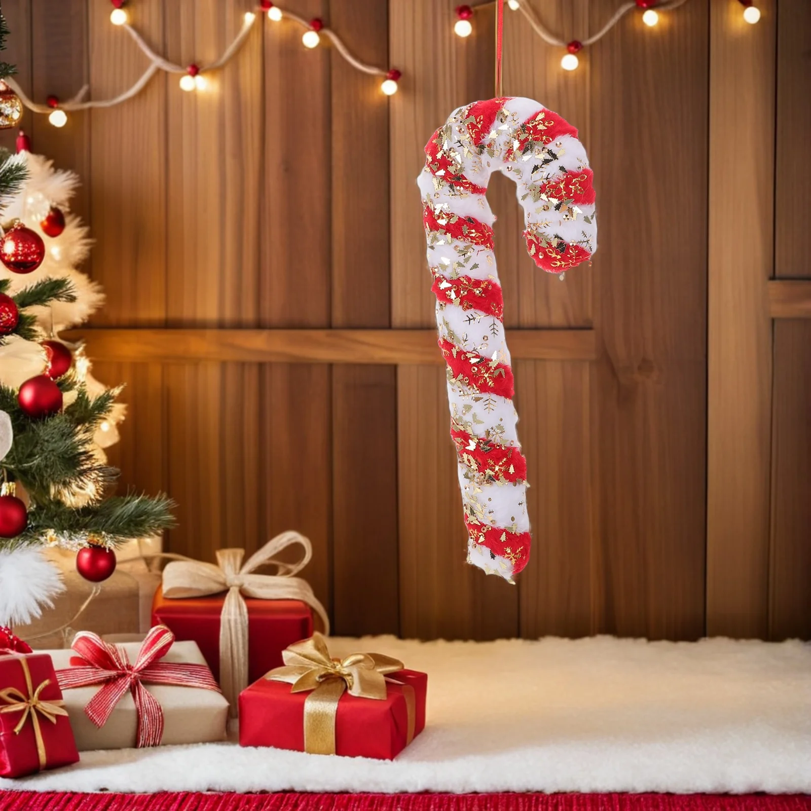 

Christmas Candy Cane Hanging Decor Large Cloth Lollipop Pendant Farmhouse Xmas Tree Ornaments Indoor Outdoor Use