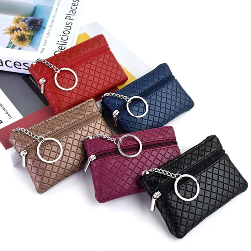 Woven Pattern Coin Wallet Zipper Coin Purse Key Bags Change Purse Earphone Organizer Card Bags Simple Small Pocket Bags Pouch