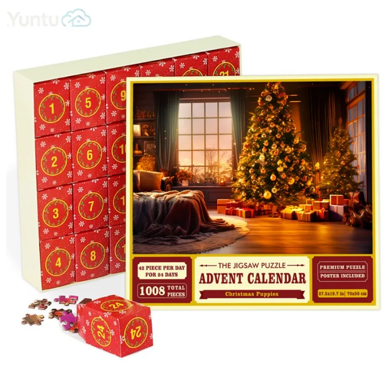 24 Boxes Christmas Countdown Jigsaw Puzzle, 1008Pcs Adult Educational Advent Calendar Blind Box Puzzle Christmas Gift