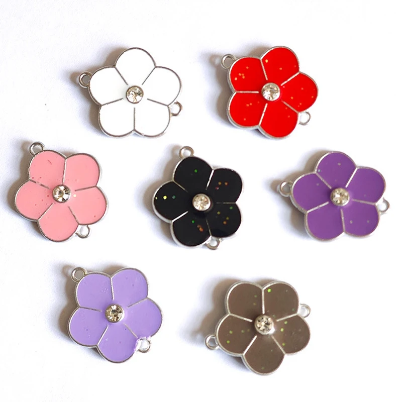 20Pcs New Zinc Alloy Double sided Flower Drip Oil Accessories Hand woven Rope Five Leaf Grass Plum Blossom Mobile Pendant Keycha