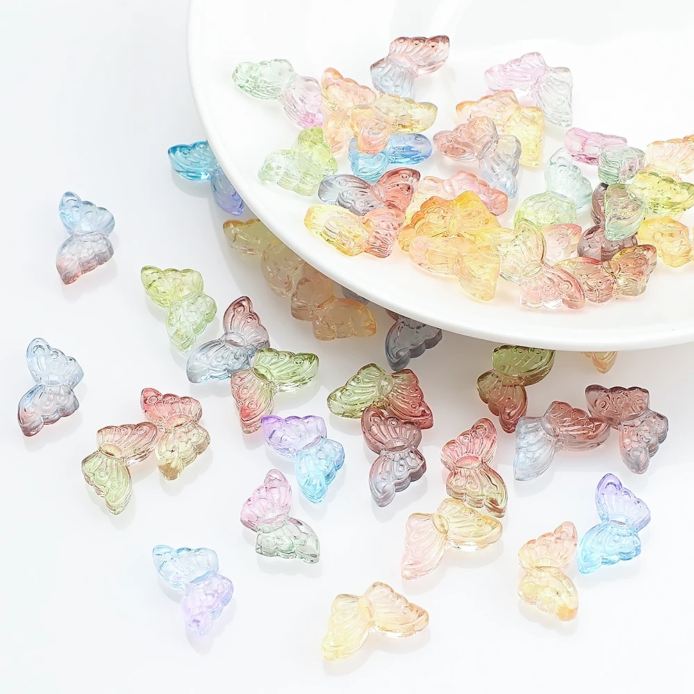 50Pcs Crystal Butterfly Pendants 8x15mm DIY Glass Beads Wing shape Mutil Gradient Color  For Jewelry Making Earings Accessories