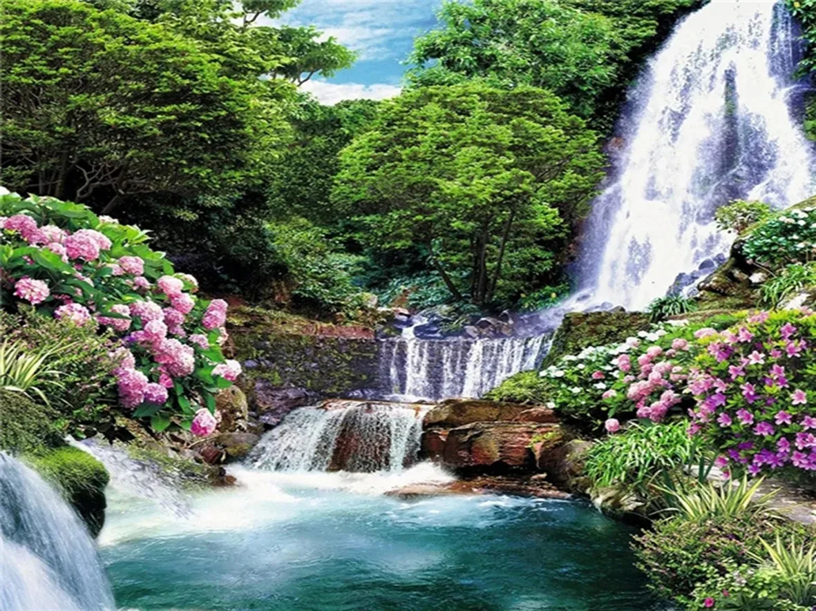 Pintura por Números DIY, Paisaje de Montaña con Cascada, Pintura Acrílica sobre Lienzo para Decoración del Hogar, 40x50cm