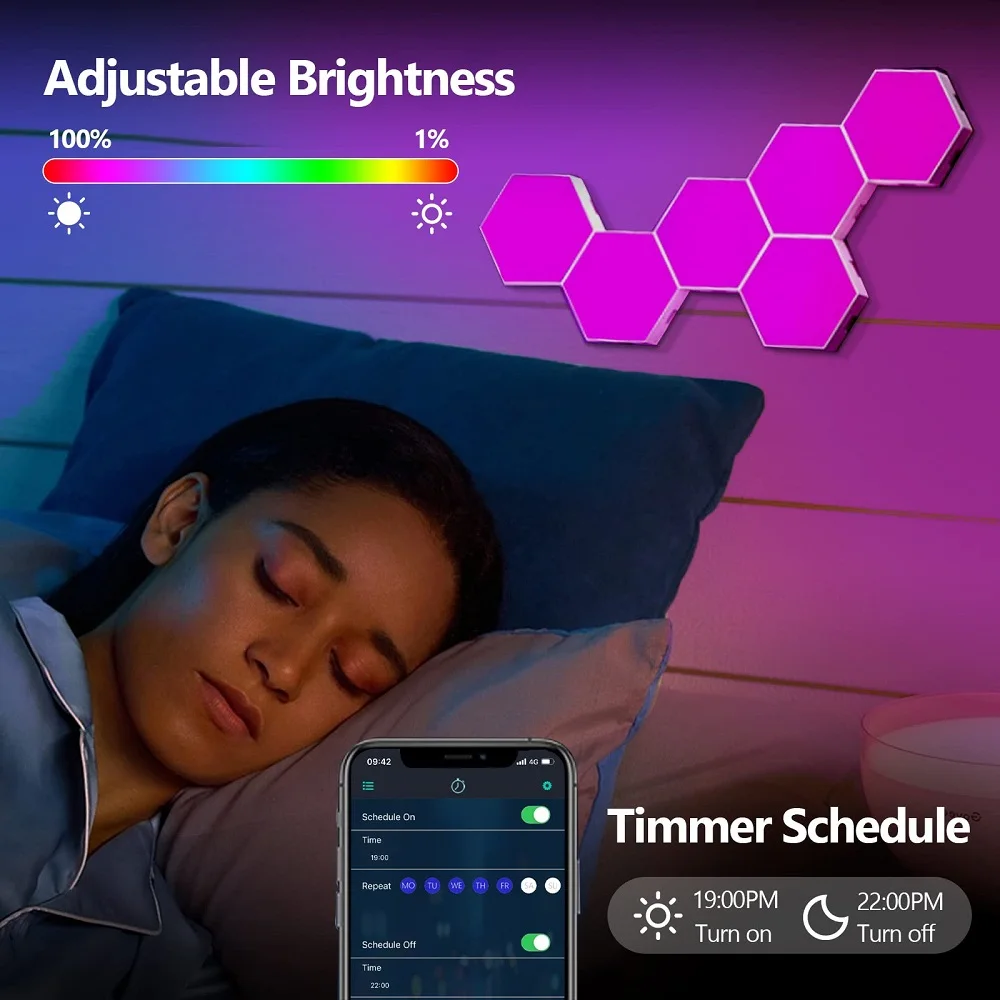 Lámpara de pared Hexagonal inteligente RGB, luz nocturna ambiental que cambia de Color, aplicación de ritmo musical para sala de juegos, dormitorio