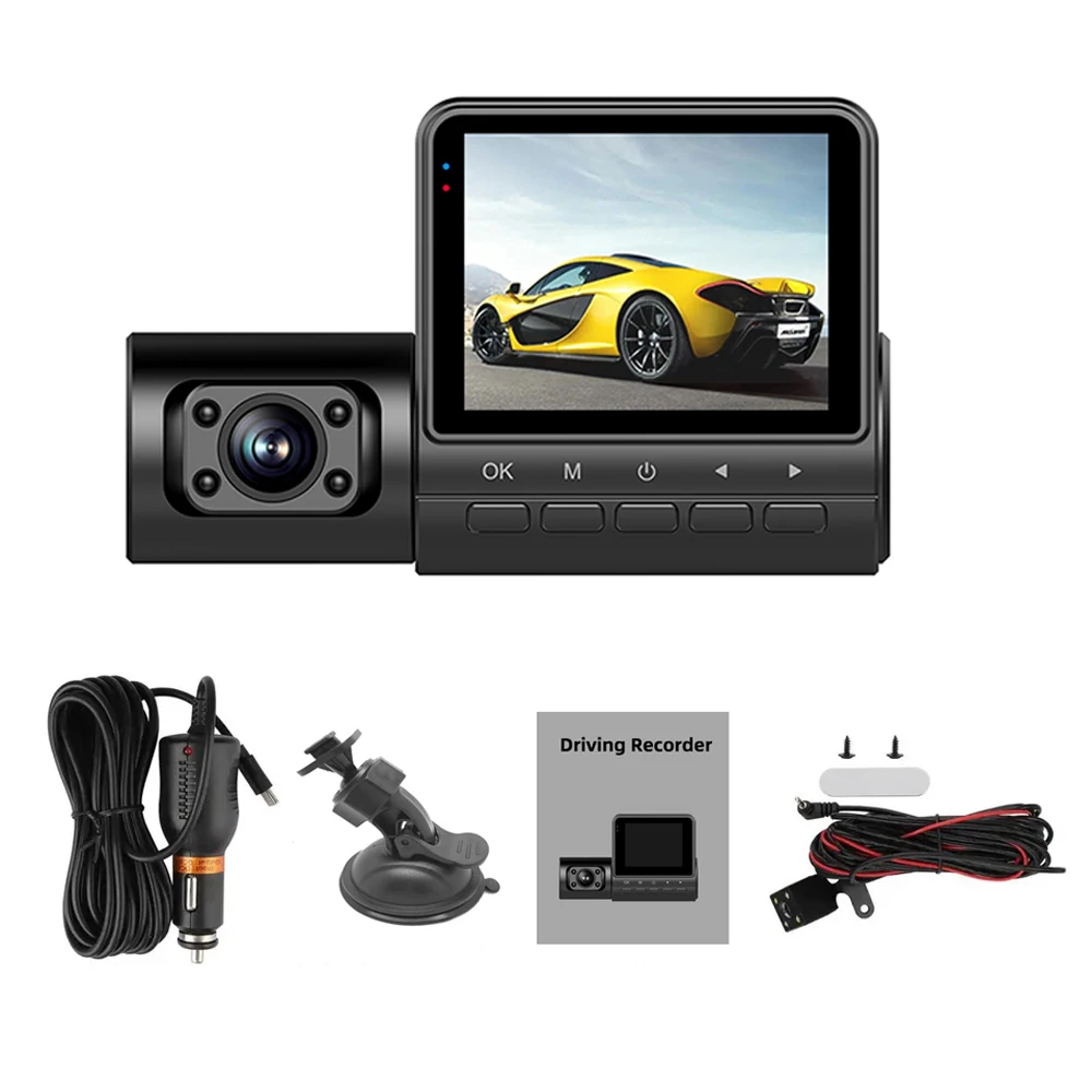 

3 Cameras Dash Cam 2in Clear Car Rearview Mirror Car Video Recording Camcorder Multi-Language Car Camera Recorder