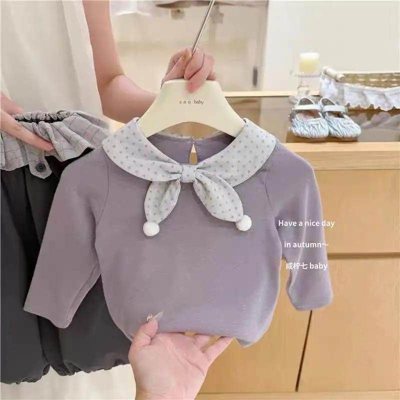 Korean Girls Fall New Fake Two Layer Polka Dot Top Diaper Cover Pants Wide Leg Pants Stylish Two Piece Set