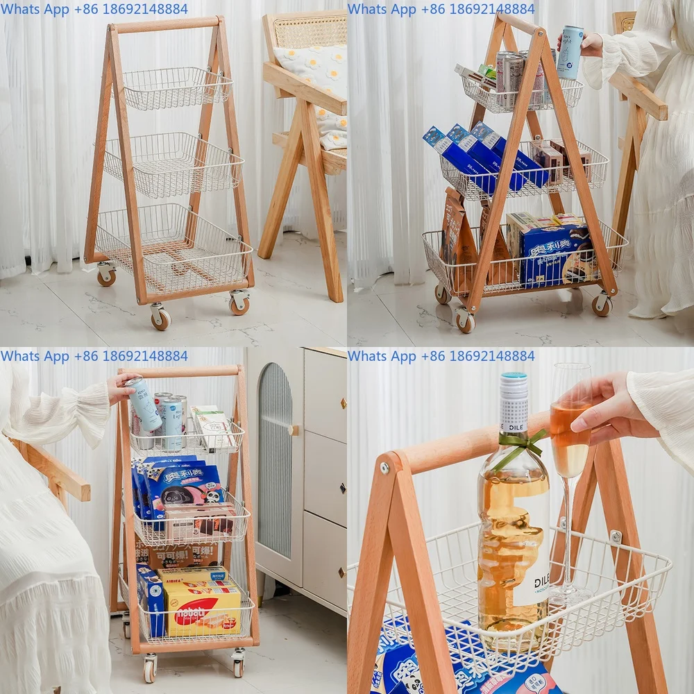 

Mobile Storage Cart for Living Room Snack Organizer Shelf Multilayer Wood Storage Rack Home Utility Trolley