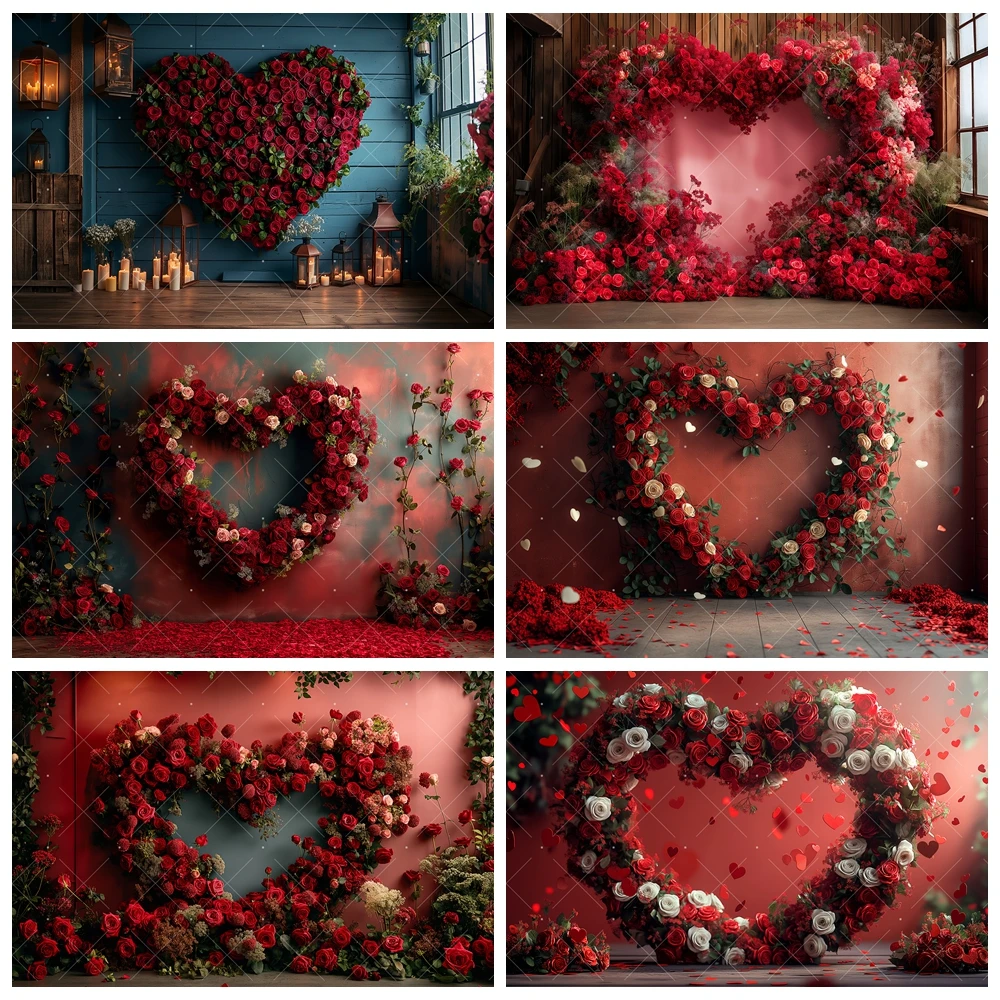 Red Rose Heart Shaped Arch Background Custom Valentine's Day Party Wedding Bridal Shower Flowers Decor Backdrop Photography Prop