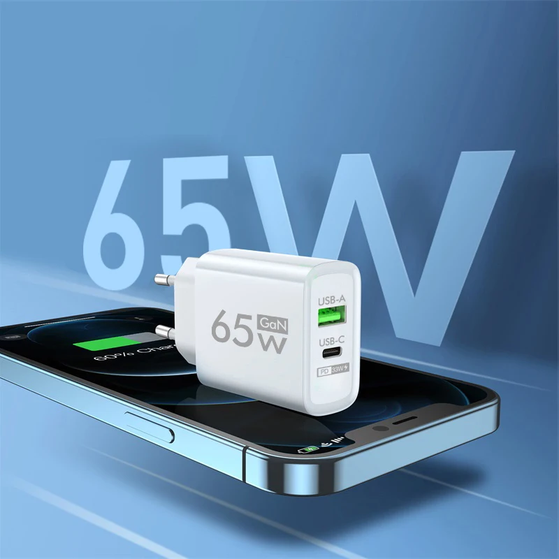 

Total 65W GaN Charger USB Type C PD Fast Charging for iPhone 15 14 13 Xiaomi 14 Samsung Oneplus Quick Phone Charger Wall Adapter