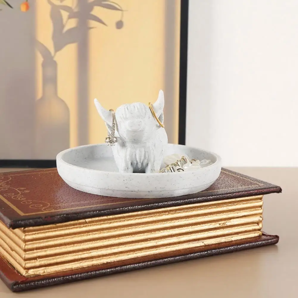 

Подставка для колец и серег в стиле фермерского дома, поднос для украшений в виде коровы Хайленд, держатель для колец с круглой тарелкой, украшения в богемном стиле для ванной комнаты