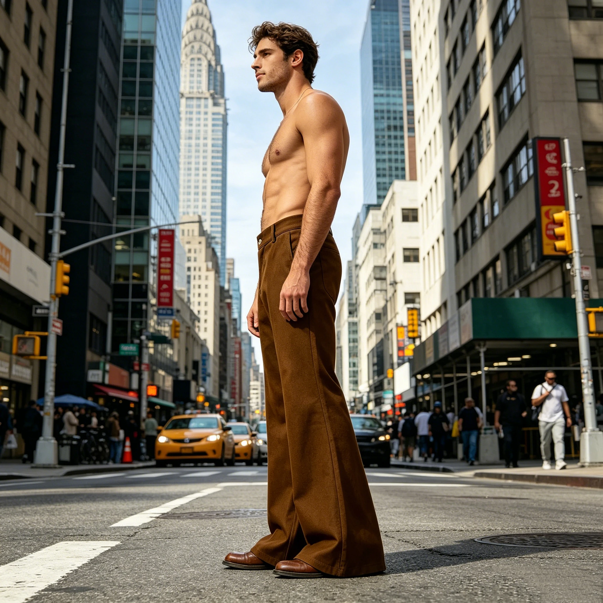 メンズフレアパンツ 70年代レトロ ハイウエスト スリムフィ - Wide Leg Trouser 70S のレビューと価格
