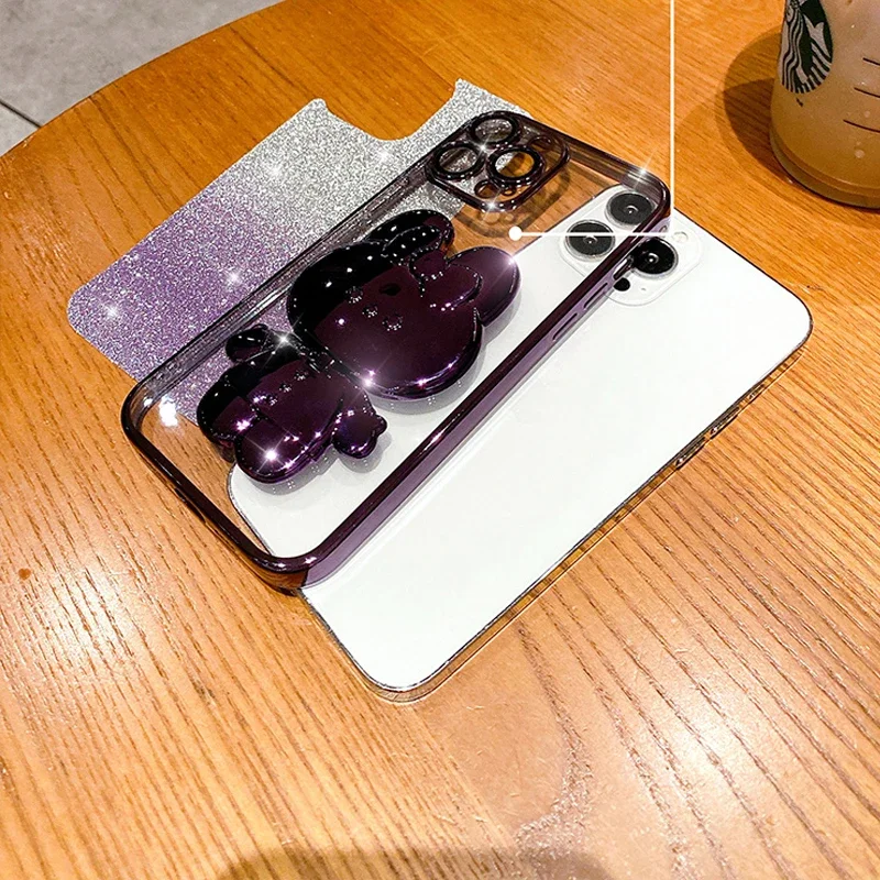 Mirror Phone Holder Gradient Glitter Case For Samsung Galaxy A54 A34 A24 A14 A05 4G 5G Stand Cover