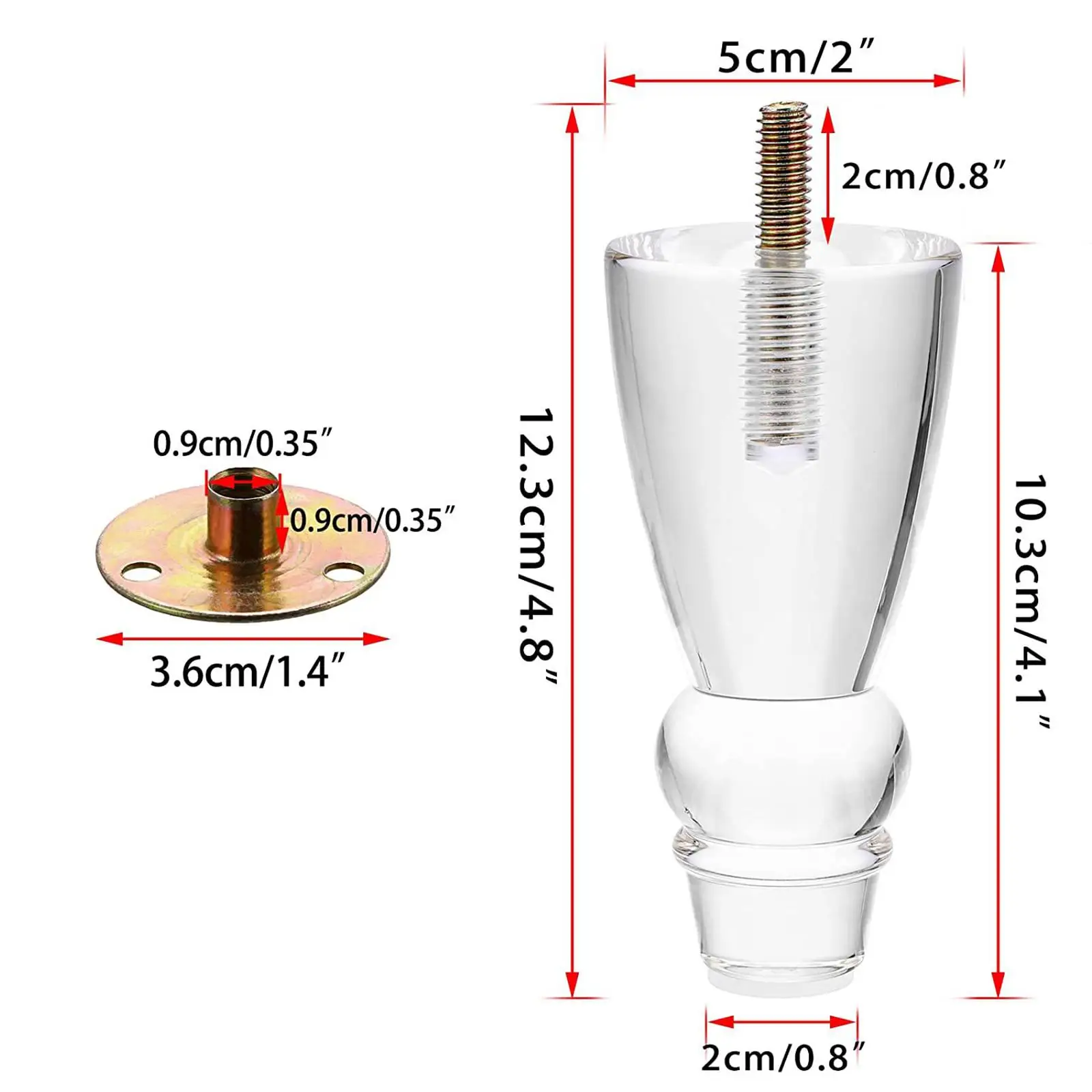 4 قطعة أرجل قطع الأثاث الاكريليك استبدال أقدام الأريكة مع تصاعد الأجهزة 4 بوصة أرجل الطاولة أقدام أريكة لطاولة حامل التلفزيون